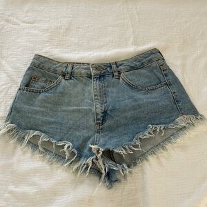 Topshop Blue Frayed Jean Shorts